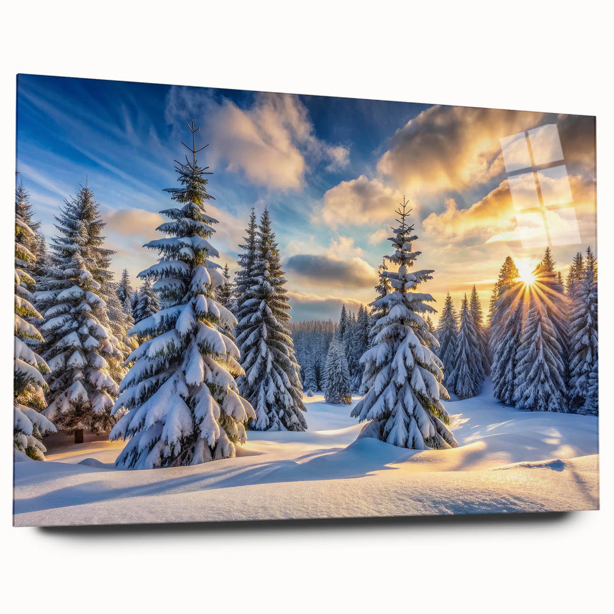 Acrylic glass wall art featuring a serene landscape of trees, showcasing vibrant green foliage and a tranquil atmosphere, perfect for home decor.