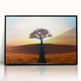 Framed acrylic wall art featuring a vibrant landscape design with trees, displayed in a sleek black frame, perfect for enhancing modern home decor.