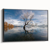 Framed canvas wall art showcasing a serene landscape with trees, featuring rich green hues and natural textures, perfect for enhancing home decor.