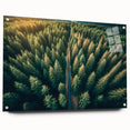 Acrylic glass wall art showcasing a vibrant landscape with trees, framed elegantly with pins, ideal for modern home decor. Perfect for nature enthusiasts.