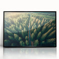 Framed acrylic wall art showcasing a serene landscape with trees, featuring a sleek black frame and a front view that enhances any modern decor. Perfect for nature lovers.