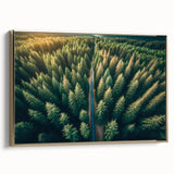Framed canvas wall art featuring a serene landscape with trees, showcasing vibrant green foliage and a gold frame, perfect for modern home decor.