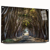 Acrylic glass wall art featuring a vibrant landscape design with trees, displayed in a side view, showcasing its sleek edges and pin mounting for easy installation. Perfect for enhancing modern decor with nature-inspired aesthetics.