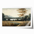 Rolled print of a serene landscape featuring tall trees and a peaceful sky, showcasing vibrant greens and blues, perfect for home decor and nature lovers.