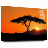 Acrylic wall art collection showcasing a vibrant landscape design featuring trees in rich green shades. The artwork is displayed in a side view, highlighting its sleek edges and glossy finish, perfect for modern home decor.
