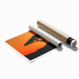 Rolled print showcasing a vibrant landscape design with lush green trees against a serene blue sky, perfect for enhancing home decor and creating a calming atmosphere.