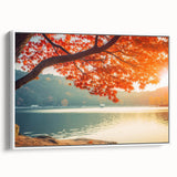 Framed canvas wall art showcasing a serene landscape with vibrant trees against a white backdrop, ideal for modern home decor. Perfect for nature lovers.