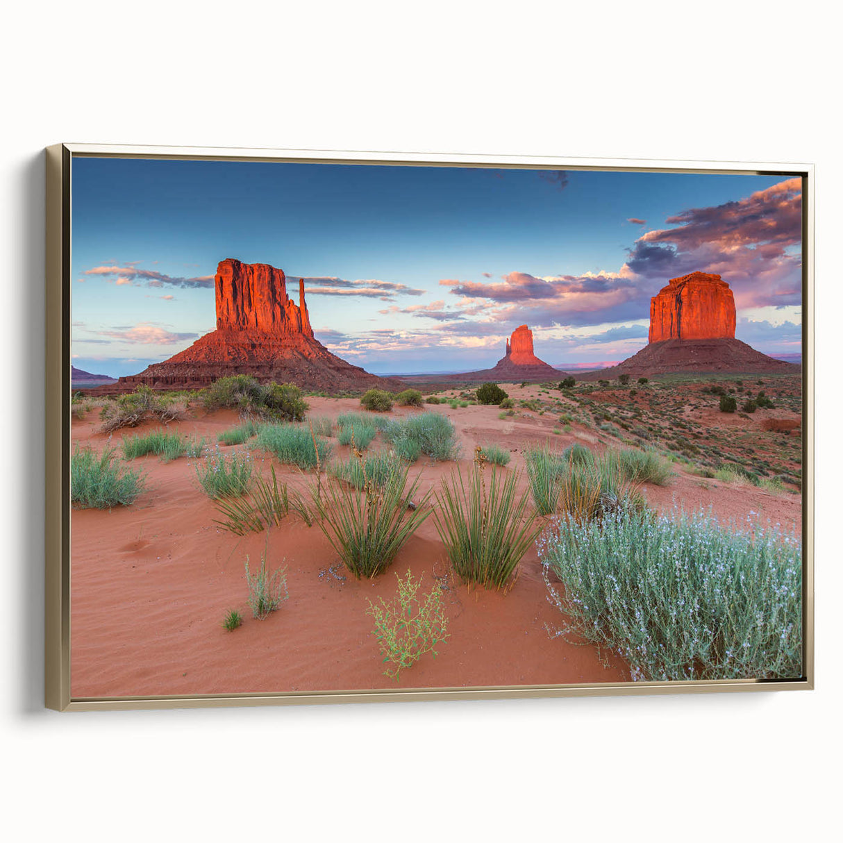 Framed wall art featuring a serene valley landscape design with gold accents, showcasing vibrant colors and intricate details, ideal for home decor enhancement.