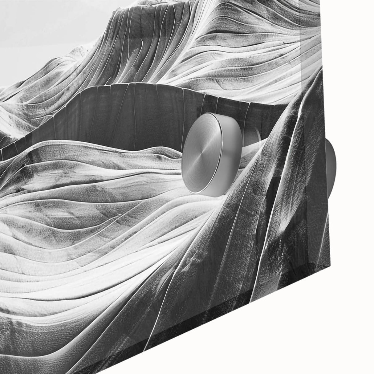 Acrylic glass close-up of a vibrant landscape wall art design featuring lush green valleys and serene skies, perfect for home decor and art enthusiasts.