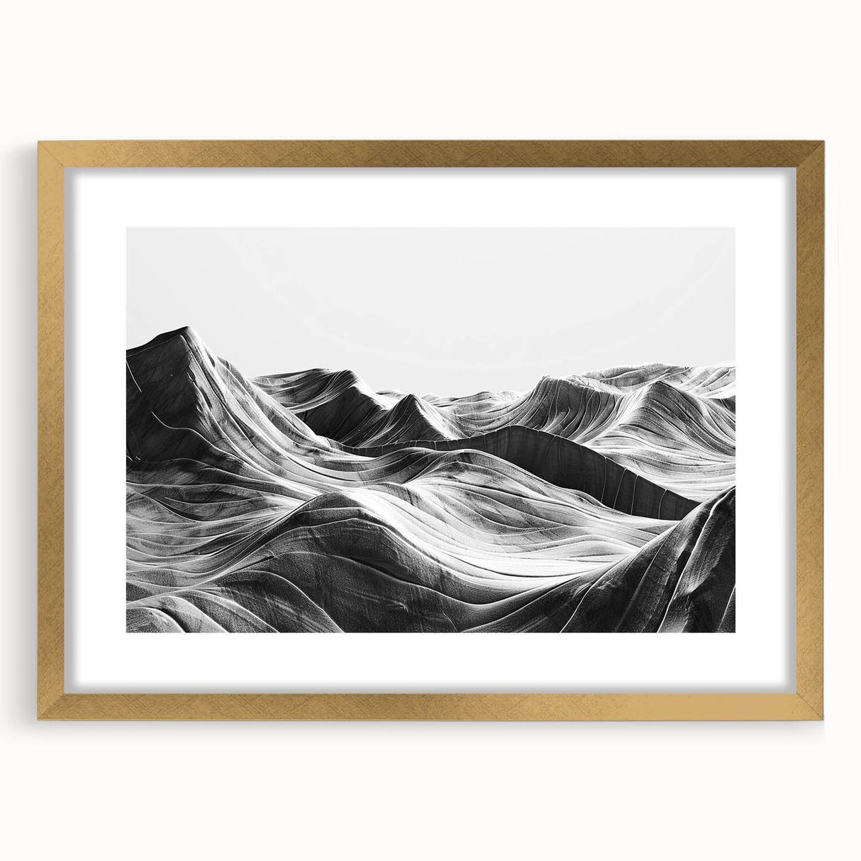 Framed wall art collection showcasing a serene valley landscape design with a gold mat and frame, perfect for enhancing home decor with natural beauty.