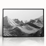 Framed acrylic wall art featuring a serene valley landscape, with rich greens and blues, presented in a sleek black frame, perfect for modern home decor.