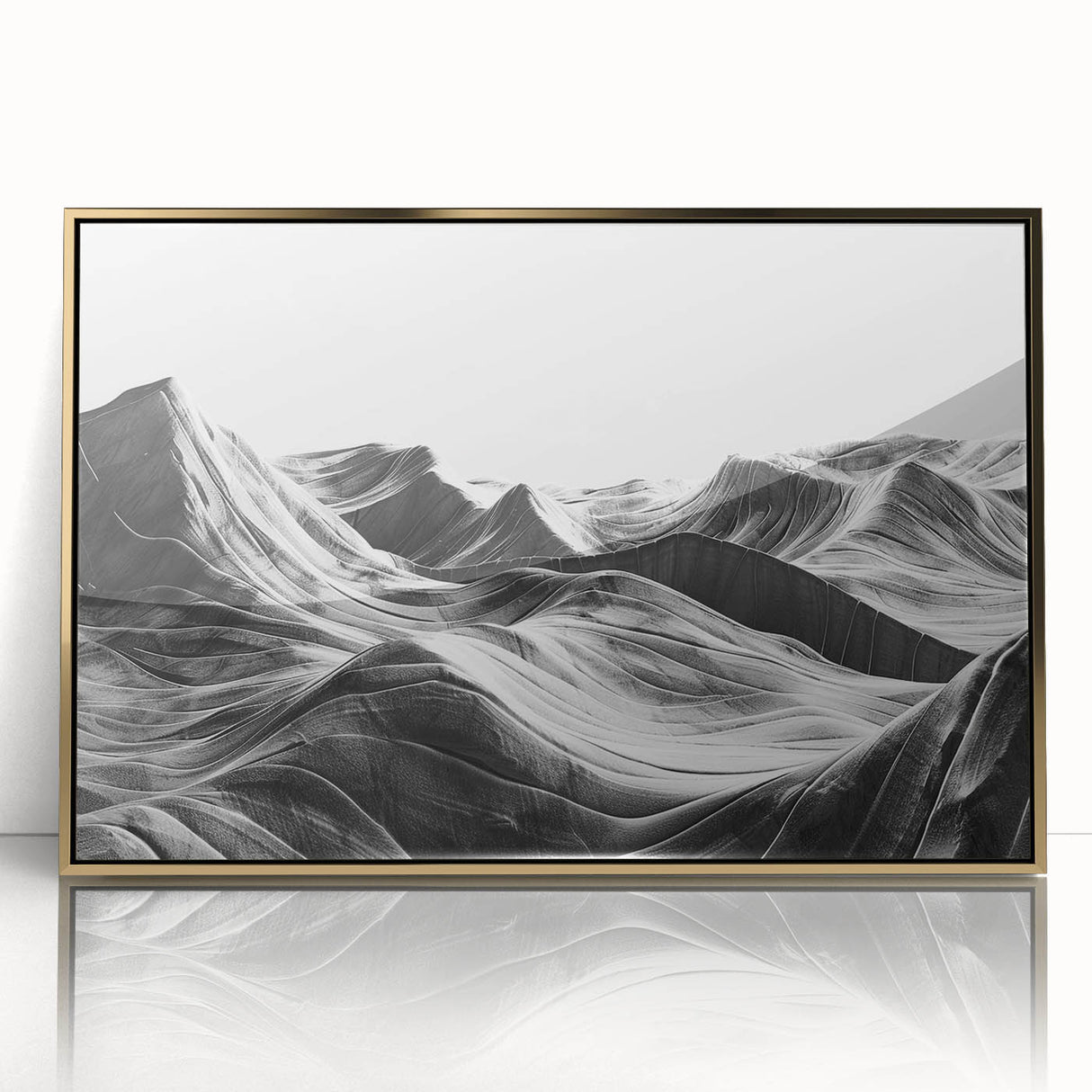 Framed wall art showcasing a serene valley landscape design with gold accents, perfect for adding elegance to home decor. The acrylic finish enhances visual depth, making it a stunning focal point for any room.