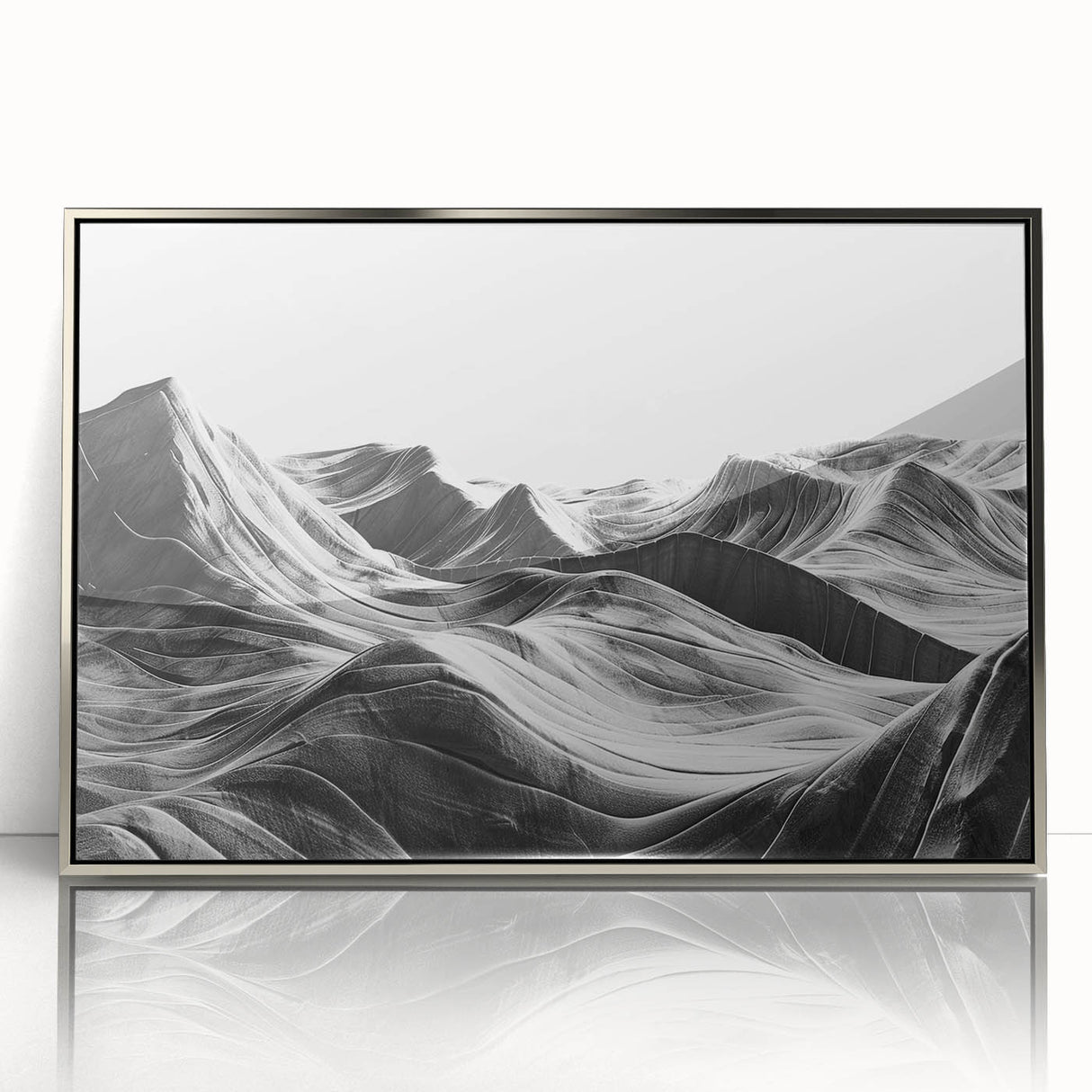 Framed acrylic wall art showcasing a serene valley landscape design in silver, featuring vibrant colors and intricate details, perfect for home décor.