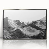 Framed acrylic wall art showcasing a serene valley landscape design in silver, featuring vibrant colors and intricate details, perfect for home décor.