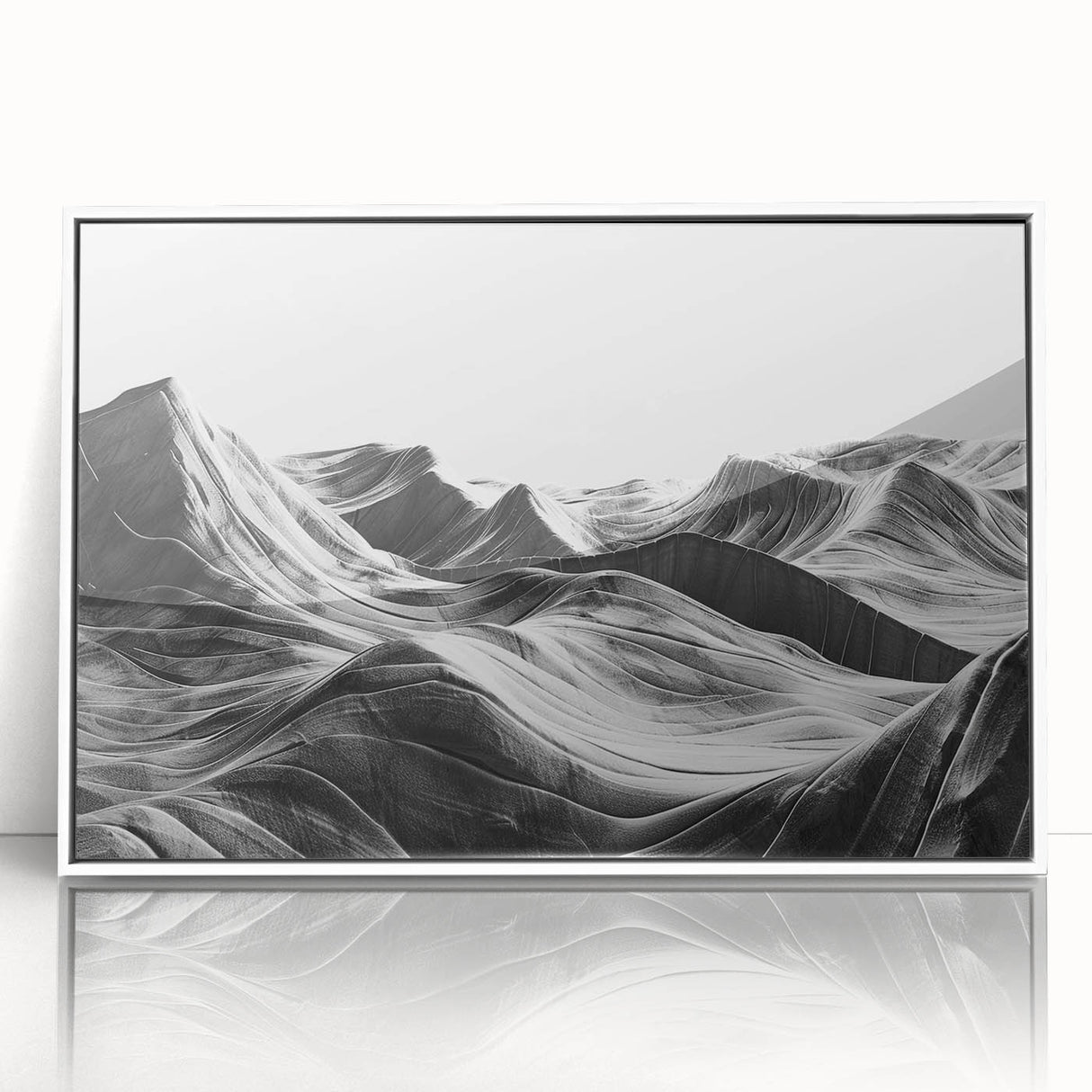 Framed acrylic wall art showcasing a serene landscape of a valley, featuring vibrant colors and intricate details, set against a sleek white frame for modern decor.