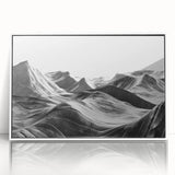 Framed acrylic wall art showcasing a serene landscape of a valley, featuring vibrant colors and intricate details, set against a sleek white frame for modern decor.