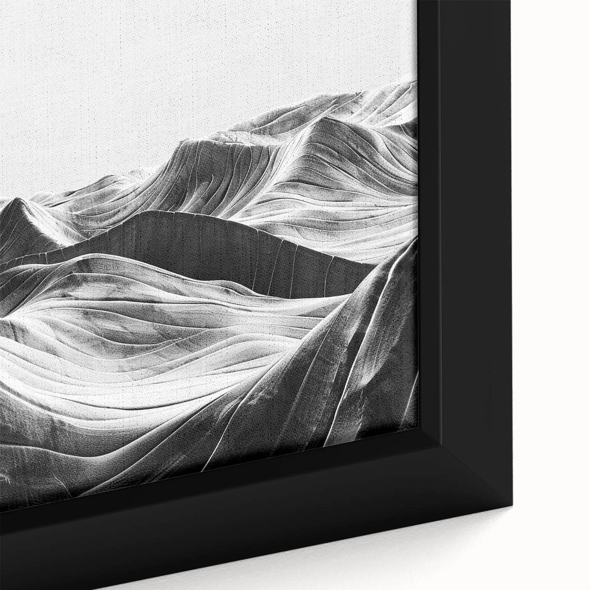 Close-up of a framed canvas artwork showcasing a vibrant landscape with rolling valleys and lush greenery, ideal for modern home decor and art enthusiasts.