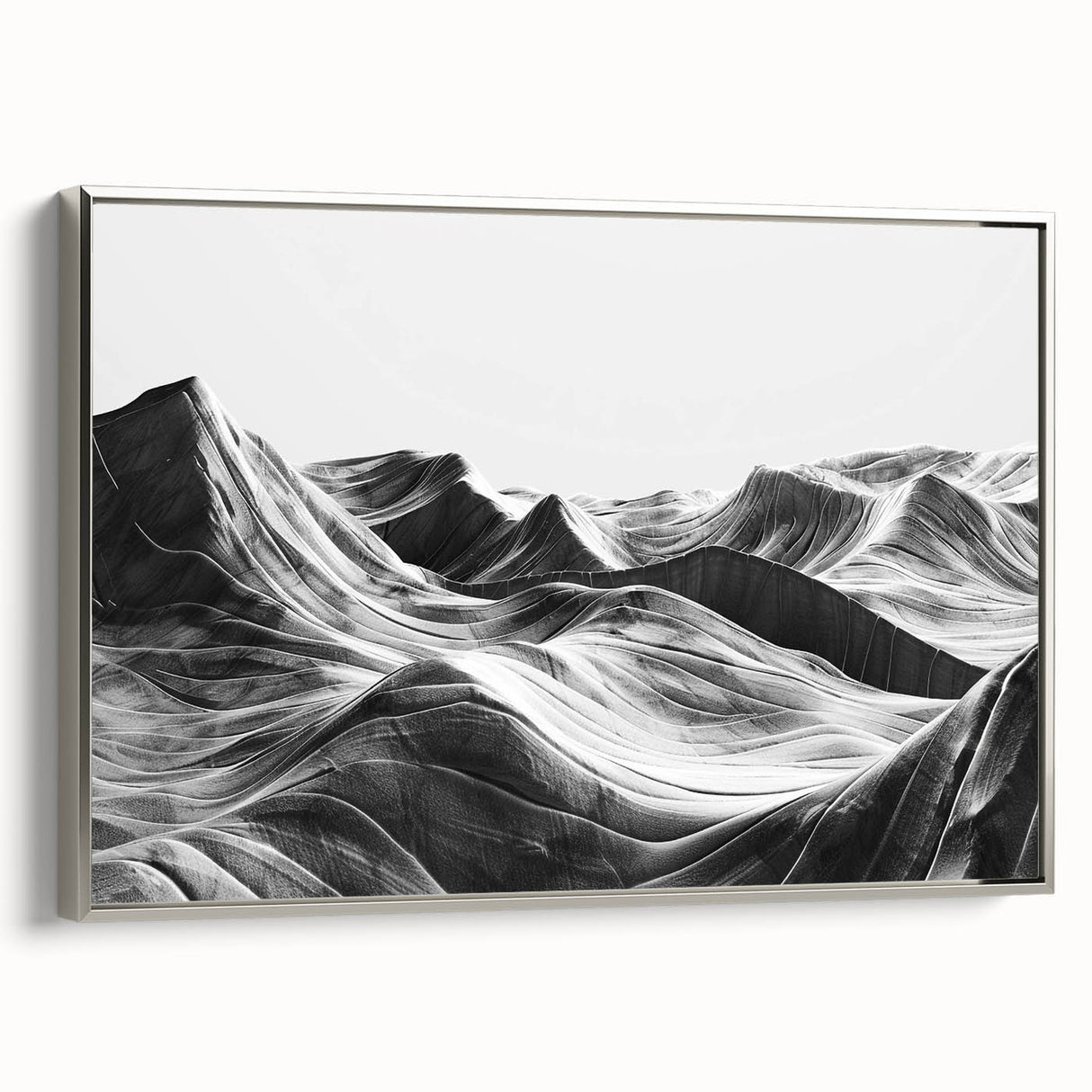 Framed canvas wall art showcasing a serene valley landscape design with silver trim, ideal for home decor. The artwork features vibrant colors and intricate details, adding elegance to any room.