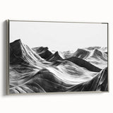 Framed canvas wall art showcasing a serene valley landscape design with silver trim, ideal for home decor. The artwork features vibrant colors and intricate details, adding elegance to any room.