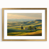 Framed wall art showcasing a serene valley landscape design with gold accents, perfect for enhancing home decor. Ideal for nature lovers and art enthusiasts.