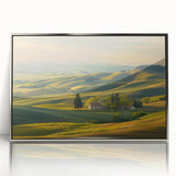 Framed acrylic wall art featuring a stunning valley landscape design with silver accents, ideal for modern home decor, showcasing natural beauty and elegance.