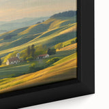 Framed canvas close-up showcasing a vibrant landscape valley design featuring rich greens and blues, ideal for enhancing home decor with nature-inspired art.