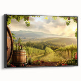 Framed canvas wall art showcasing a serene valley landscape design, featuring vibrant greens and blues, presented from a black side view for a modern aesthetic.
