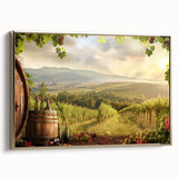 Framed canvas wall art collection showcasing a serene valley landscape with gold accents, ideal for modern home decor. Side view highlights the elegant frame design.