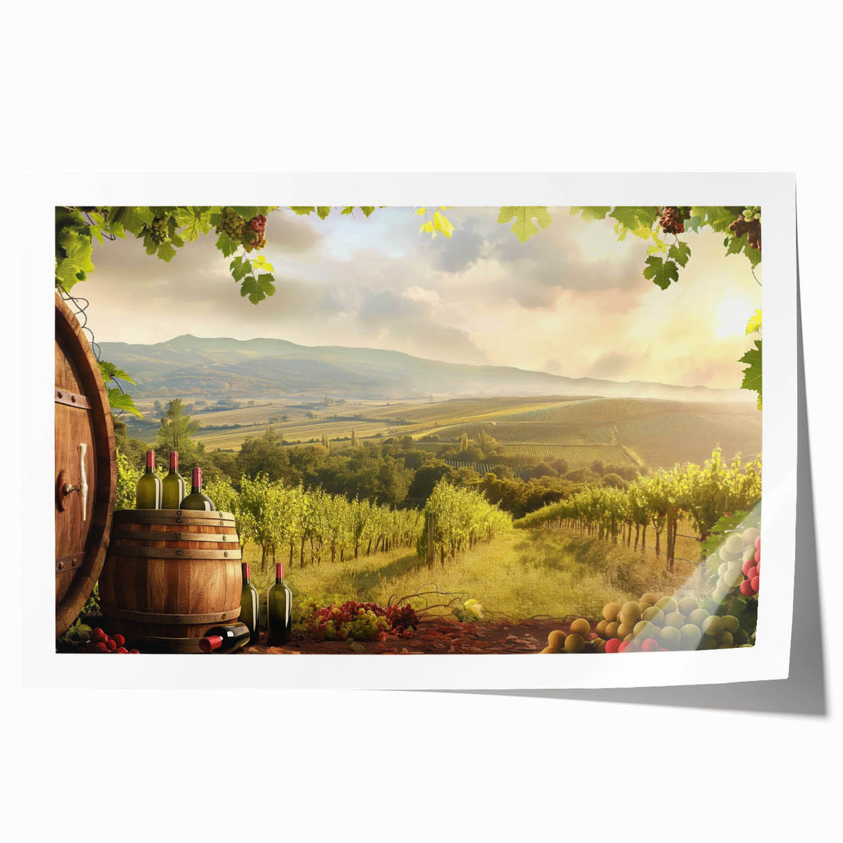 Stunning landscape wall art print showcasing a vibrant valley scene with rolling hills and lush greenery, rolled and ready for framing or display.