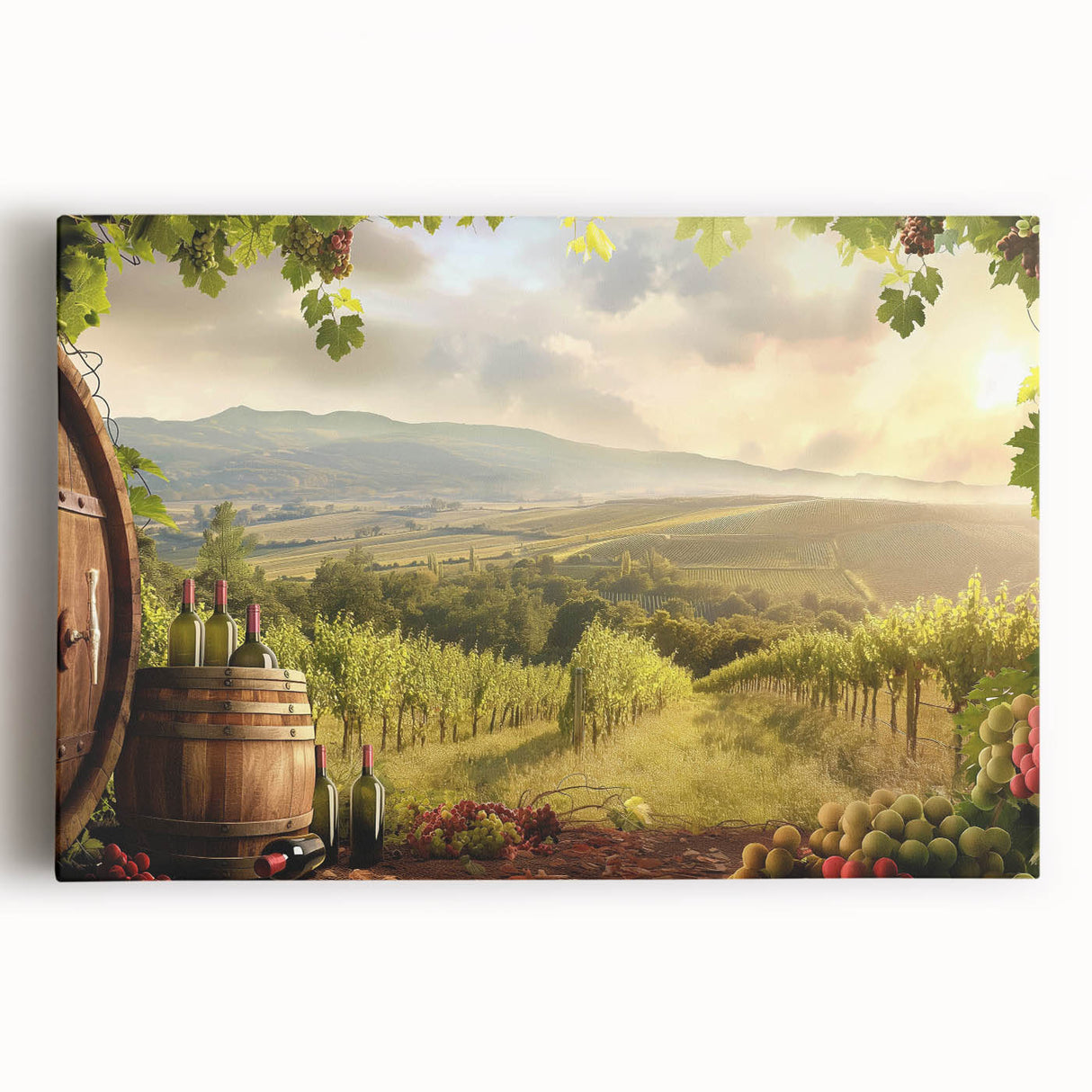 Stretched canvas wall art showcasing a serene valley landscape design with vibrant colors and intricate details, perfect for home decor enhancement.