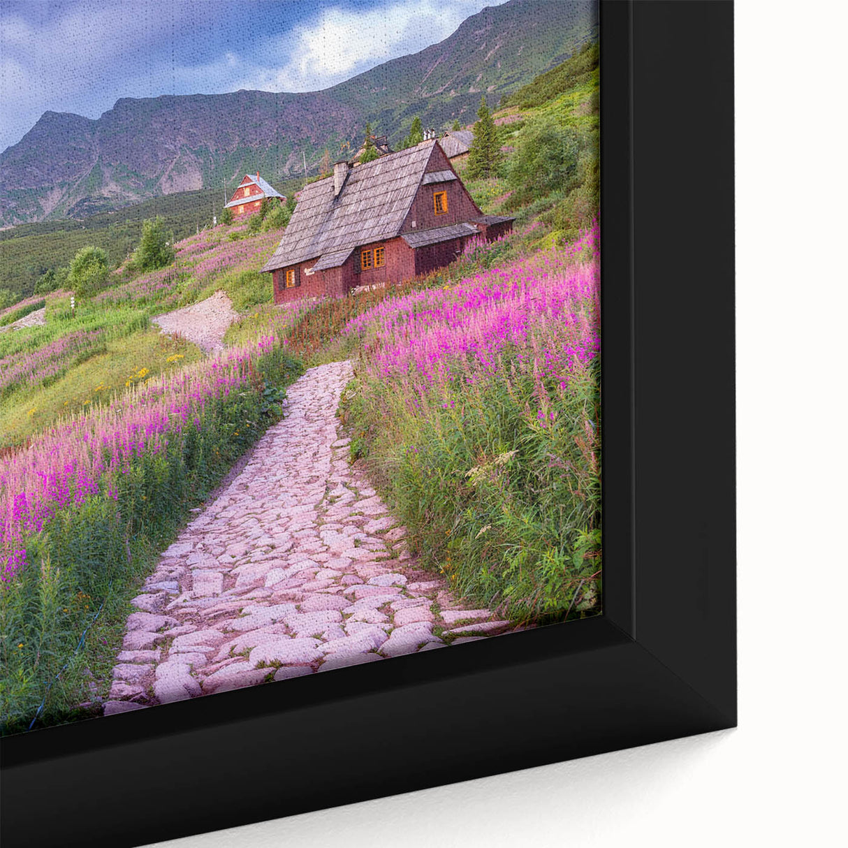 Framed canvas wall art showcasing a vibrant valley landscape design, emphasizing rich colors and intricate details, perfect for enhancing home decor and adding warmth to any room.