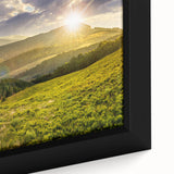 Framed canvas wall art featuring a detailed landscape of a serene valley, showcasing vibrant colors and intricate textures, perfect for home decor enhancement.