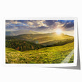 Vibrant rolled print of a serene valley landscape, showcasing lush green hills and a clear blue sky, perfect for home decor, art enthusiasts, and nature lovers.