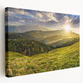 Stretched canvas wall art depicting a serene valley landscape, featuring vibrant colors and intricate details, perfect for enhancing home decor with nature-inspired aesthetics.