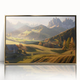 Framed acrylic wall art showcasing a stunning valley landscape design with gold accents, ideal for modern home decor. Perfect for adding elegance to any room.