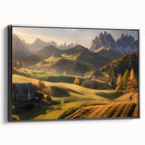 Framed canvas wall art showcasing a stunning valley landscape design in a black frame, highlighting vibrant colors and intricate details, perfect for home decor.