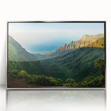 Framed acrylic wall art featuring a serene valley landscape design with silver accents, showcasing vibrant colors and intricate details, perfect for home decor.