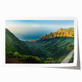 Vibrant landscape wall art print showcasing a serene valley scene with lush greenery and rolling hills, rolled for easy framing and display, perfect for home decor.