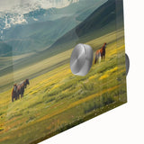Close-up of a vibrant acrylic wall art piece showcasing a serene valley landscape design, featuring rich colors and intricate details, perfect for home decor.