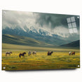 Acrylic glass wall art showcasing a vibrant valley landscape design, framed with elegant pins for a modern touch, set against a light backdrop for added contrast.