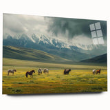 Acrylic glass wall art showcasing a vibrant valley landscape design with rich colors and intricate details, elegantly displayed without pins for a sleek appearance.