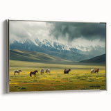 Framed canvas wall art showcasing a serene valley landscape design in silver, highlighting intricate details and vibrant colors, perfect for home decor.