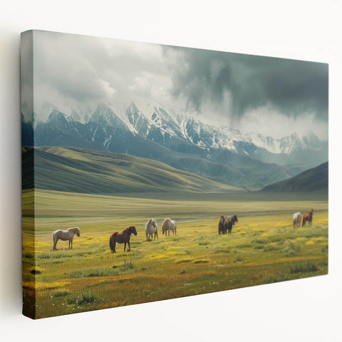 Stretched canvas wall art displaying a serene valley landscape design, featuring vibrant colors and intricate details, perfect for enhancing home decor.