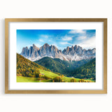 Elegant framed wall art showcasing a serene valley landscape design, featuring a gold mat and frame, ideal for enhancing modern home decor aesthetics.
