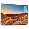 Side view of a contemporary wall art piece showcasing a vibrant valley landscape, framed in acrylic glass with visible pins, perfect for modern home decor.