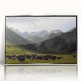 Framed acrylic wall art showcasing a serene valley landscape design in silver tones, perfect for enhancing modern living spaces with nature-inspired decor.