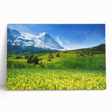 Stretched canvas wall art depicting a serene valley landscape with lush greenery and soft clouds, perfect for enhancing home decor and creating a tranquil atmosphere.