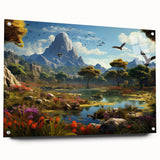 Acrylic glass wall art collection showcasing a vibrant valley design, displayed from a side view with decorative pins, ideal for enhancing modern interiors.