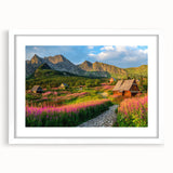 Framed wall art featuring a serene landscape of a valley, with a white mat and sleek frame, perfect for home decor. Ideal for enhancing living spaces with natural beauty.