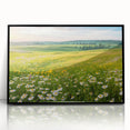 Framed acrylic wall art featuring a stunning valley landscape design, with rich colors and intricate details, set in a sleek black frame, perfect for modern decor.